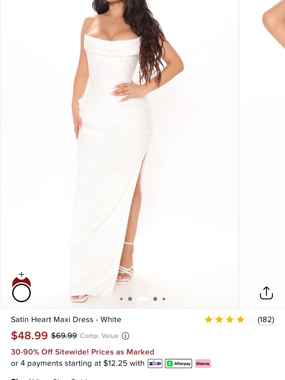 Fashion Nova White Satin Strapless Maxi Dress with Side Slit - Picture 2 of 2